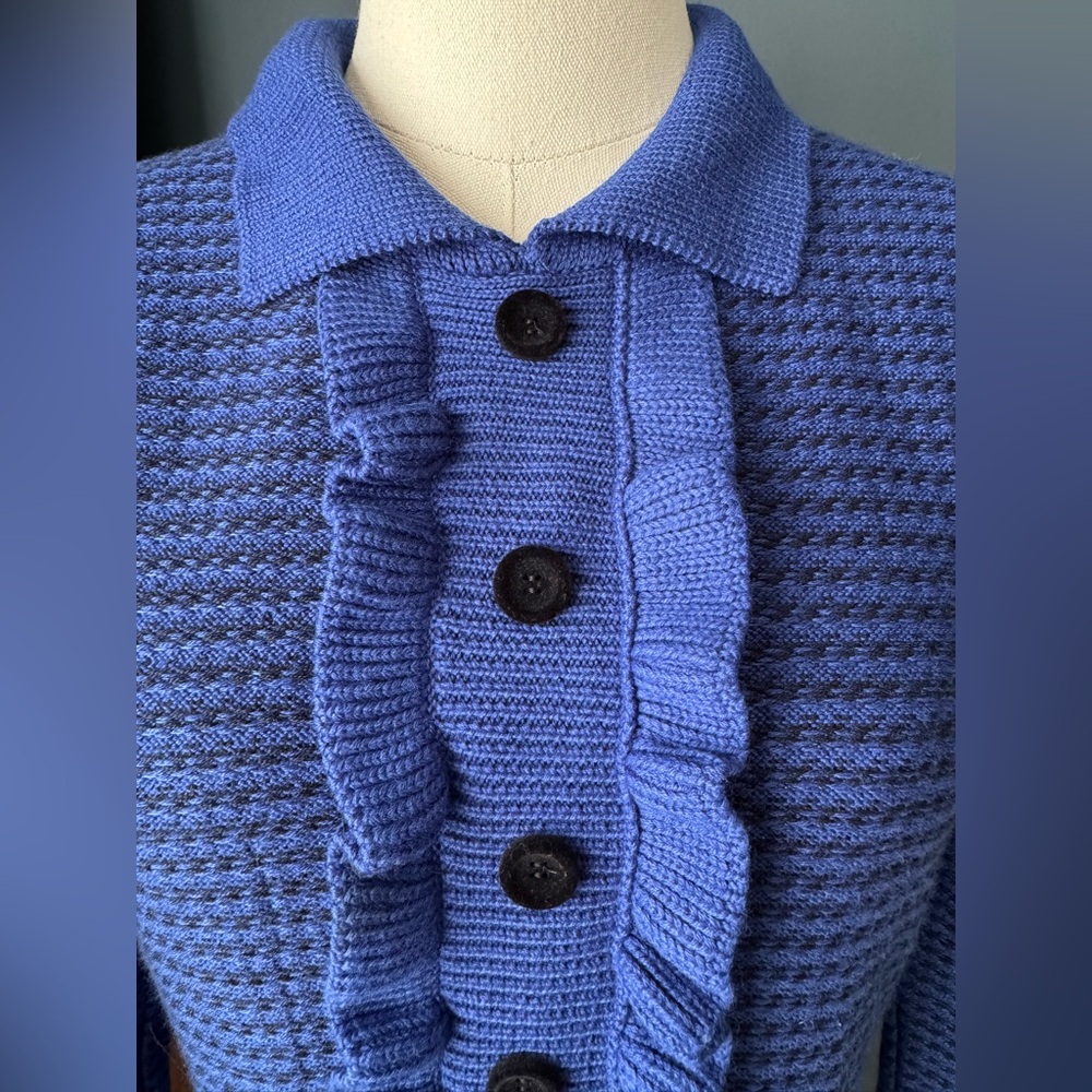 Aldo Martins Ruffle Bib Knit Shirtdress. Size M. Dark Blue - Picture 2 of 11
